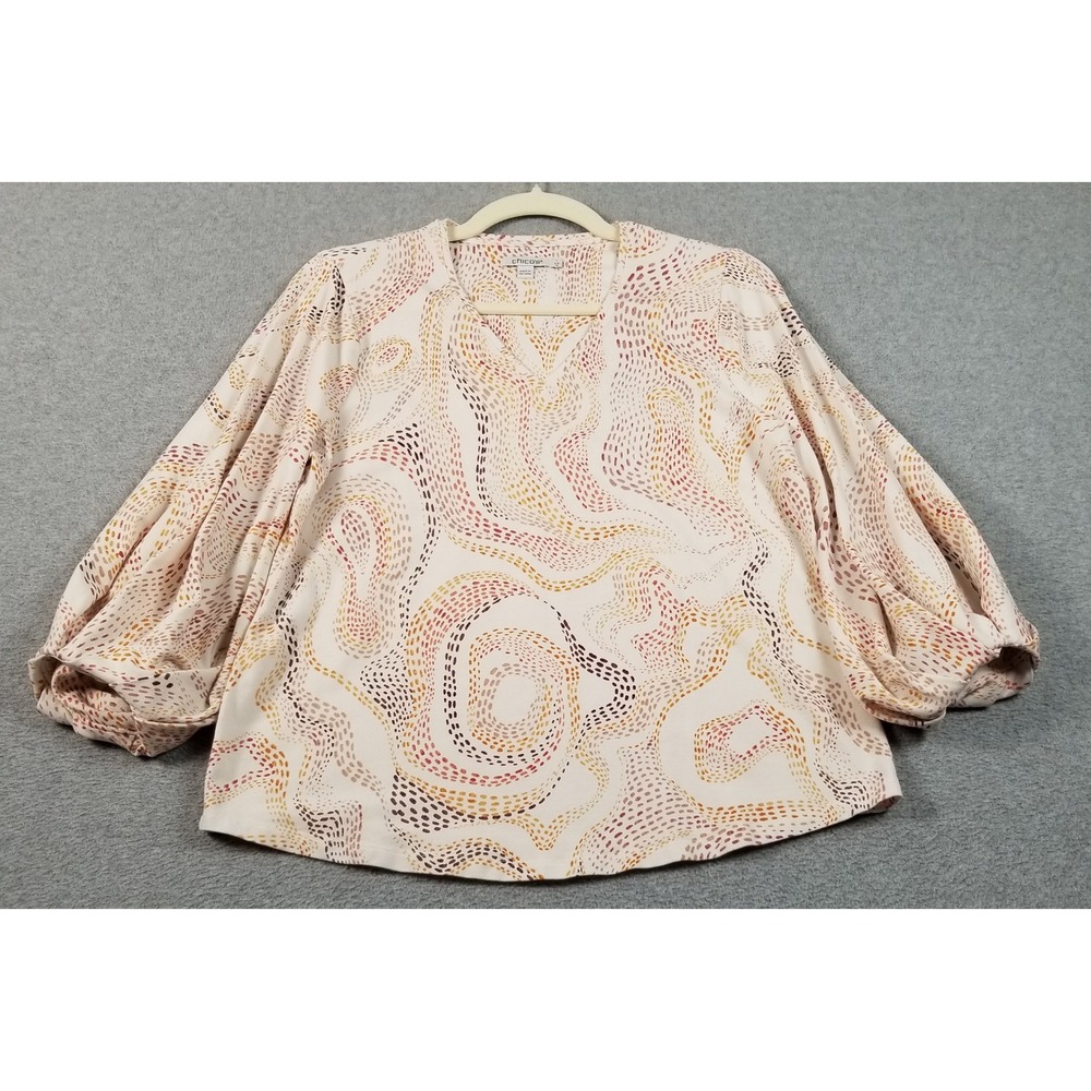 Chico's Top Womens M Medium 1 Abstract Dots 3/4 Balloon Sleeve Artsy Stretch